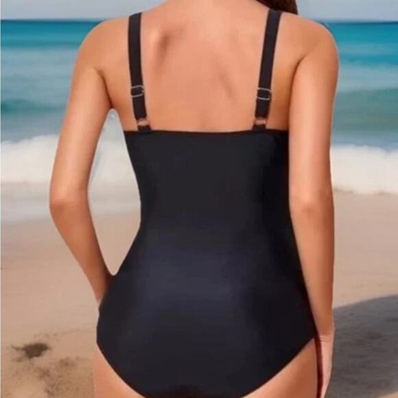 Smidmivi Women Black Swimsuit Medium Twist Front Tummy Control One Piece - Picture 5 of 8